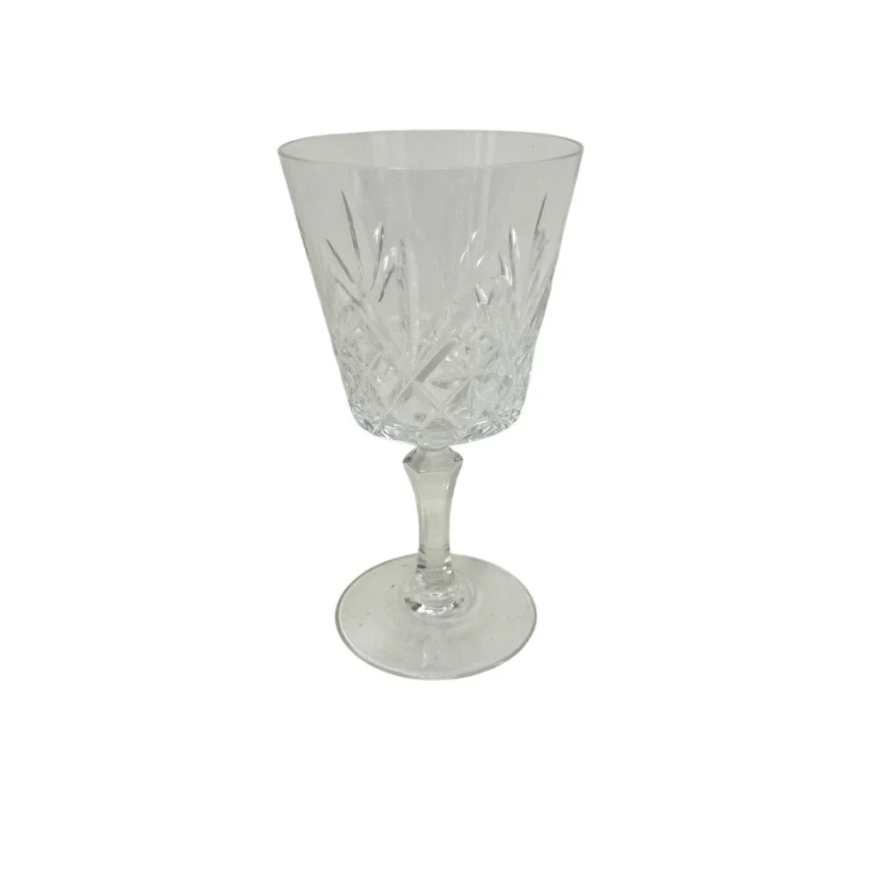 Vintage Cut Crystal Wine Goblet Diamond Fan Pattern‎ Clear Stemware Glass